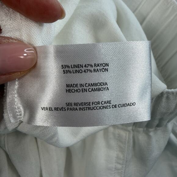 Gap Sz L Drawstring Linen Blend Pants White Pull On Easy Wide Leg Casual Women's - Picture 6 of 13